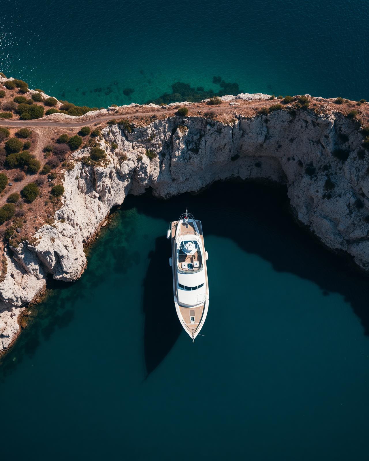 Yacht in hidden cove